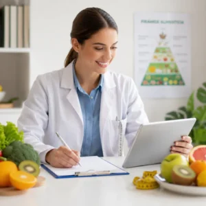 Profesional de nutrición planificando una dieta saludable – Curso de Nutrición y Dietética
